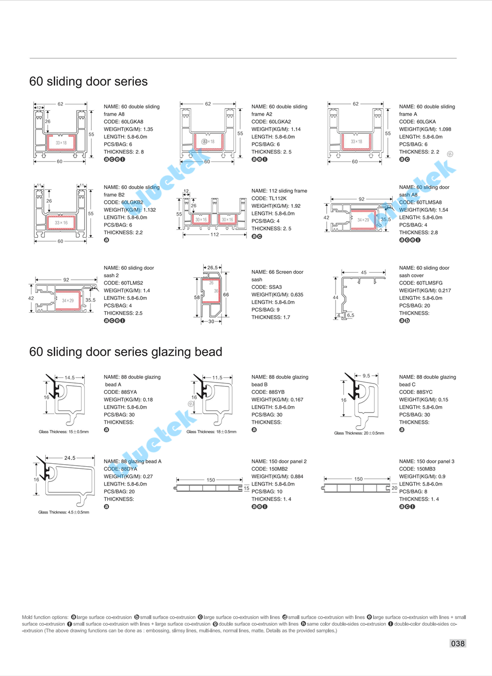 60 series PVC sliding door profiles, PVC Double track sliding door profiles, UPVC sliding door profiles.