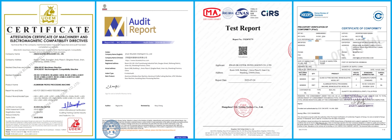 BLUETEK CERTIFICATIONS